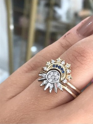LinAlya Jewelry Güneş Ay Model Taş Detaylı Yüzük