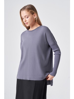 Nuss Kolları Lastik Örme Tunik 116 Füme