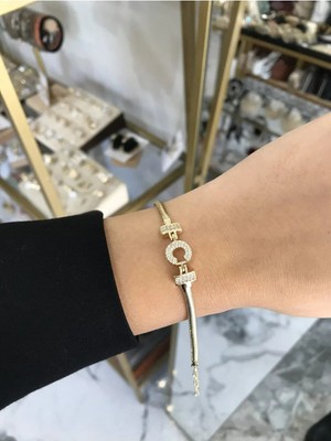 LinAlya Jewelry Harf Detaylı Taşlı Yılan Sırtı Model Bileklik ( Charfi) Kararmaz