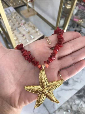 LinAlya Jewelry Deniz Yıldızı Detaylı Doğal Taş Model Kolye