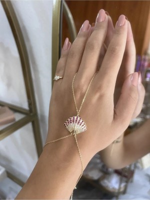LinAlya Jewelry Mor Taş Detaylı Yelpaze Şahmeran