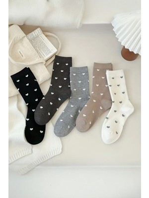 Hitit Socks Kadın 5 Çift Premium Kalite Kalpli Tenis Çorap Çok Renkli