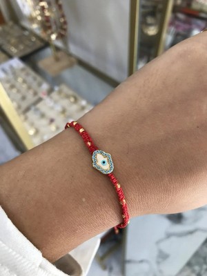 LinAlya Jewelry Nazarlı El Boncuk Detaylı Ip Model Ayarlanabilir Bileklik