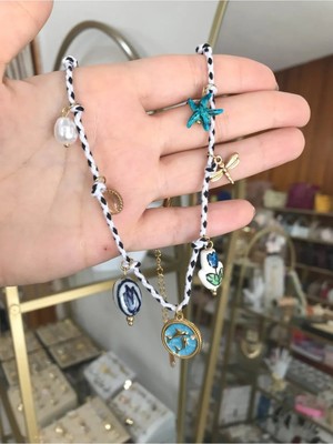 LinAlya Jewelry Renkli Seramik Lale ve Yusufçuk Charmlı Ip Model Kolye