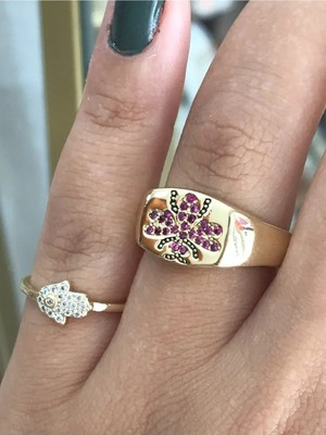 LinAlya Jewelry Mor Taşlı Arı Model Yüzük