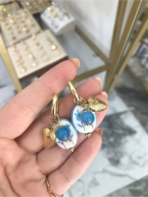 LinAlya Jewelry Kalp Charmlı Seramik Model Küpe