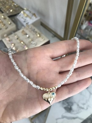 LinAlya Jewelry Nazarlı Kalp Detaylı Inci Tasarım Kolye