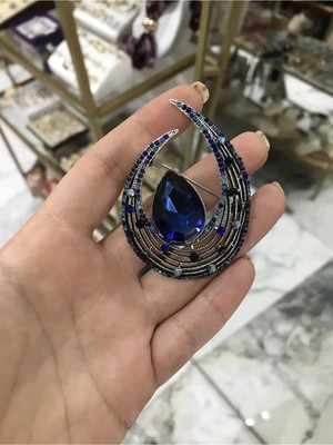 LinAlya Jewelry Iri Taş Detaylı Lacivert Broş