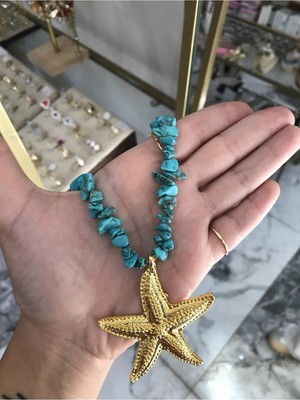 LinAlya Jewelry Deniz Yıldızı Detaylı Doğal Taş Model Kolye