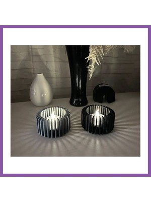 Bezos 3D Baskı Modern Çizgili Mumluk - Tealight Mumluk (1 Adet)-Gri Bzoshb