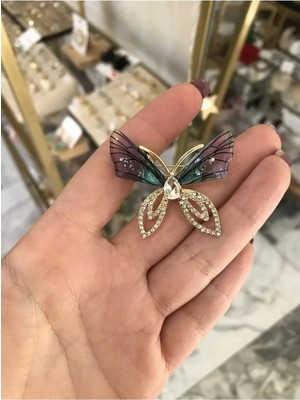 LinAlya Jewelry Taş Detaylı Renkli Kelebek Model Broş