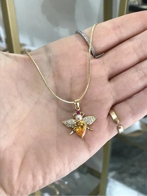 LinAlya Jewelry Renkli Arı Model Taş Detaylı Kolye