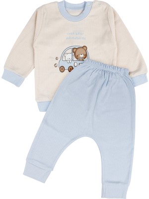 by BebekOdam Erkek Bebek Mavi Yeşil Ayıcık Baskılı Pijama Takımı