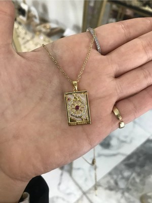 LinAlya Jewelry Kader Şansı Tarot Model Pembe Taş Detaylı Kolye