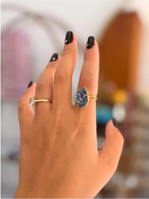 LinAlya Jewelry Vıp Druzy ( Kristal Küme) Detaylı Doğal Taş Model Ayarlanabilir Yüzük