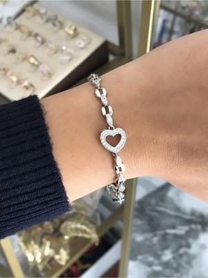LinAlya Jewelry Taş Detaylı Silver Kalp Model Bileklik (Kararmaz)