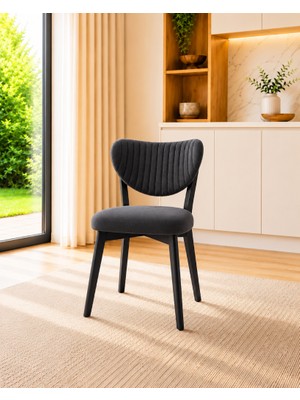 Ovrol Mutfak Sandalyesi Modern Antrasit Kumaş Salon Sandalyesi Siyah Ayak Elma Model