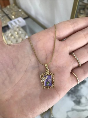 LinAlya Jewelry Mor Kelebek Detaylı Çelik Sanat Kolye