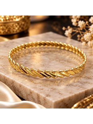 Lia Charm 22 Ayar Altın Kaplama Örgü Model Şık Bilezik- Zarafet Takı(20 Cm)
