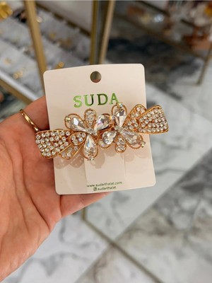 LinAlya Jewelry Taş Detaylı Çiçek Model Gold Toka