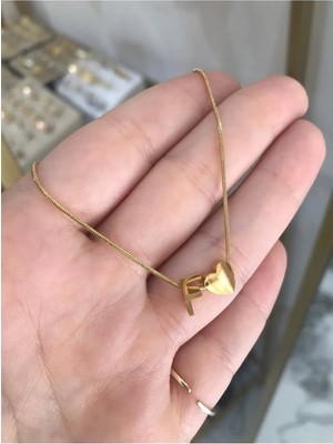 LinAlya Jewelry F Harfli Minimalist Kalp Kolye