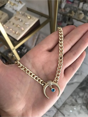 LinAlya Jewelry Nazar Detaylı Ay ve Iri Zincir Model Kolye