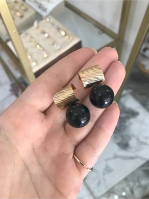 LinAlya Jewelry Siyah Top Model Küpe