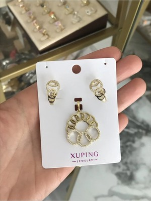 LinAlya Jewelry Xupıngx 3'lü Taş Detaylı Set Model Küpe (Kararmaz)