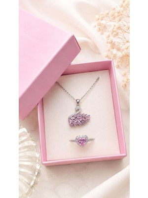 Gözde Aksesuarım Pembe Kuğu Ile Ciddi Ilişki Yüzüğü Çelik Set