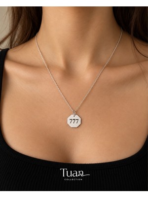 Tuan Collection 777 Melek Sayısı Kolye Komple Çelik Gold Renk Sekizgen Şans ve Uğur Kolyesi Kadın Erkek Unisex