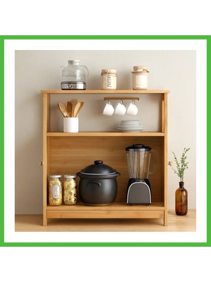Bezos Çok Amaçlı Bambu Dolap 66X33X85 cm - Organizer Raflı Arz
