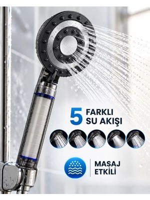 Midas Toptan Home Siyah Filtreli Duş Başlığı 5 Farklı Su Akışı Masaj Etkili Klor ve Kireç Filtreleme