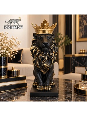 Doremcy Aslan Kral Biblo 19x35 cm – Polyester Dekoratif Ev Ofis Hediyelik Obje Siyah
