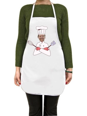 Hediye Vakti Kişiye Özel Fotoğraflı Erkek / Kadın Chef Karikatürlü Beyaz Mutfak Önlüğü