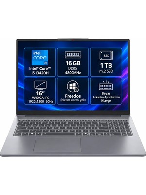 Lenovo Ideapad Slim 3 16IRH10 Intel Core I5 13420H 16GB 1TB SSD Freedos 16” Wuxga 83K20077TR