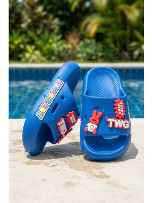 Saks Mavi Emojili Günlük Sahil Plaj Havuz Çocuk Terlik