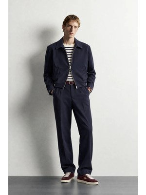 Erkek Içi Astarlı Çift Fermuarlı Crop Ceket ve Baggy Pantolon Ikili Takım