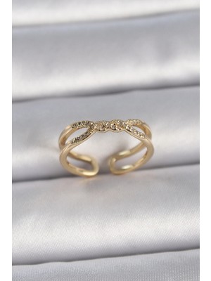 Beruflic Pirinç Gold Renk Ayarlanabilir Zirkon Taşlı Sarmal Model Kadın Yüzük TJ-BYK3400