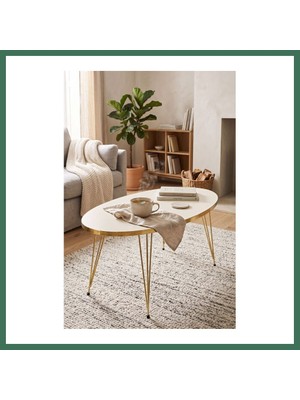 En-Cag Orta Sehpa Elips Gold Krem Tel Bss