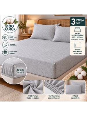 Slc Home %100 Pamuk Kumaş 160 x 200 cm Lastikli Çarşaf Seti Çift Kişilik (2li Yastık Kılıfı Dahil)