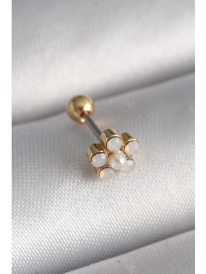 Beruflic 316L Çelik Gold Renk Zirkon Taşlı Çiçek Model Tragus Piercing TJ-PR1282