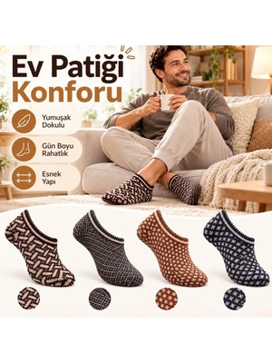 Budi Erkek Ev Patiği 4'lü Set | Geometrik Desenli Örgü Görünümlü Kısa Patik Çorap Karışık Renkli Paketler