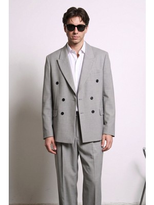 Abluka Online Erkek Oversize Kruvaze Modern Takım Elbise Gri