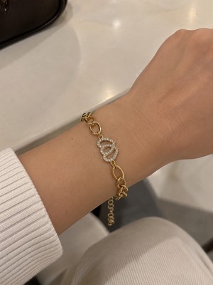Bilenler Kadın Gold Zincir Bileklik Taşlı Üçlü Halka Detaylı Ayarlanabilir Bileklik