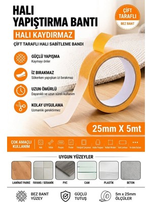 Dünya Magnet 5 Metre Halı Kaydırmaz Bant Çift Taraflı Dokuma Teknoloji Süper Güçlü Taşıyıcı Bant 25MM x 5mt