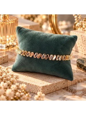 Lia Charm 22 Ayar Altın Kaplama Paslanmaz Çelik Baget Taşlı Kadın Bileklik - 16+2 cm