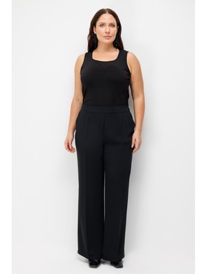 Moda İlgi Moda Ilgi Kadın Arkası Lastikli Geniş Paça Dokuma Pantolon Siyah