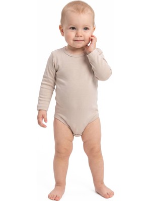 by BebekOdam Unisex Yuvarlak Yaka Bej Düz Çıtçıtlı Body Zıbın