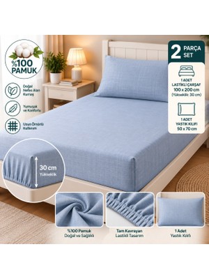Slc Home %100 Pamuk Kumaş 100 x 200 cm Lastikli Çarşaf Yastık Kılıflı Tek Kişilik Ranforce