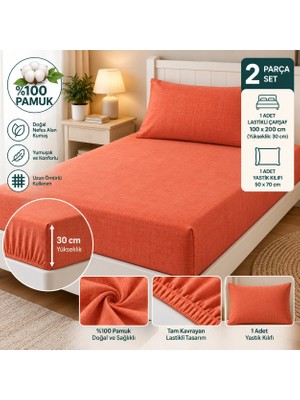 Slc Home %100 Pamuk Kumaş 100 x 200 cm Lastikli Çarşaf Yastık Kılıflı Tek Kişilik Ranforce